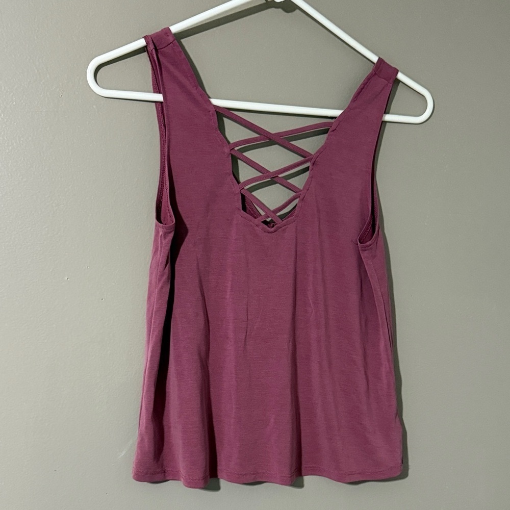 American Eagle Outfitters Plum Tank Top with Lattice Back